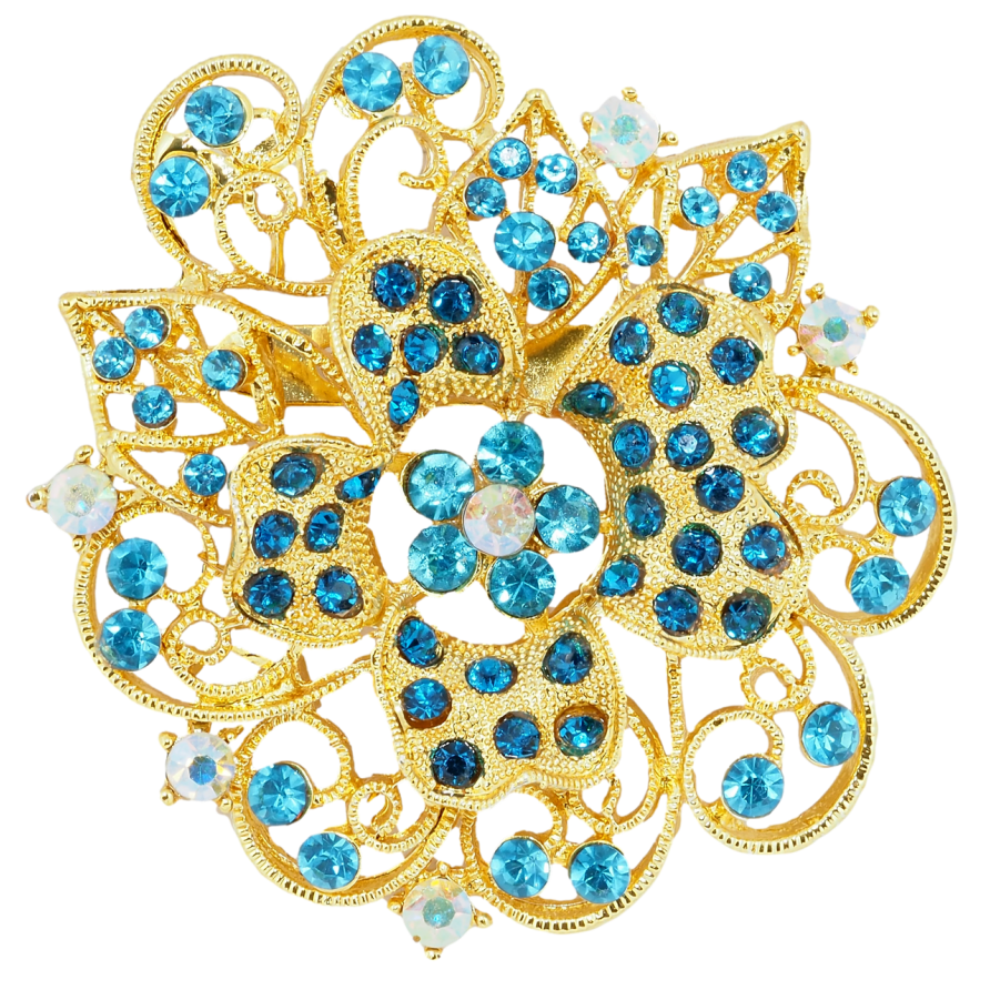 Брошка Квітка з бірюзовими стразами фото №1 Брошка Квітка з бірюзовими стразами фото №1