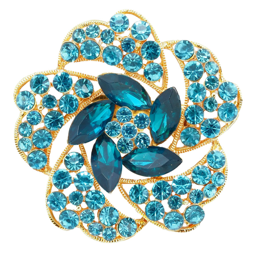 Брошка Квітка з бірюзовими стразами фото №1 Брошка Квітка з бірюзовими стразами фото №1