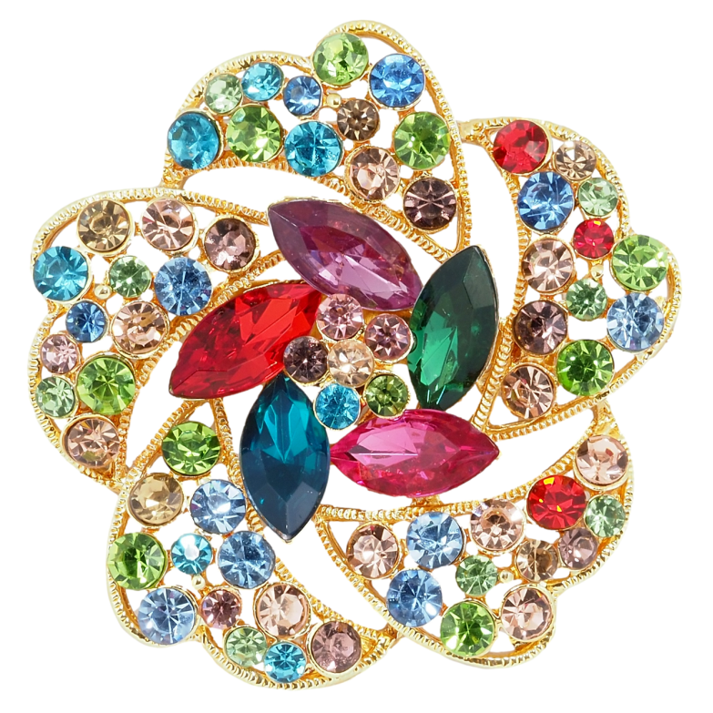 Брошка Квітка з різнокольоровими стразами фото №1