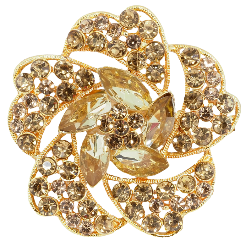 Брошь Цветок с золотистыми стразами фото №1