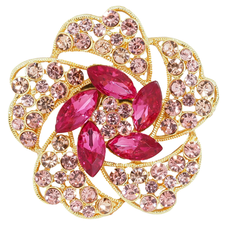 Брошка Квітка з рожевими стразами фото №1