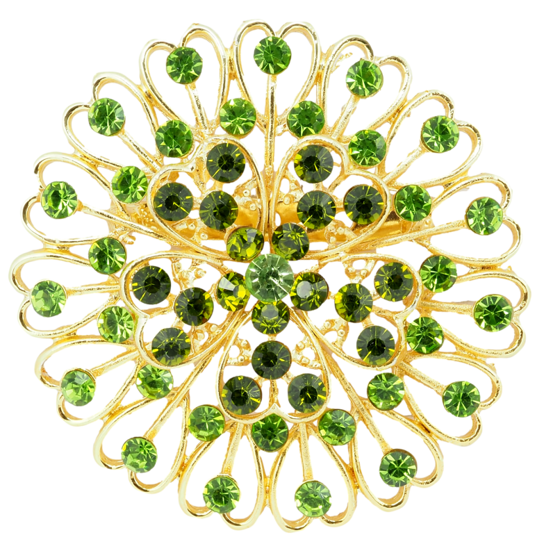 Брошь Цветок с зелеными стразами фото №1