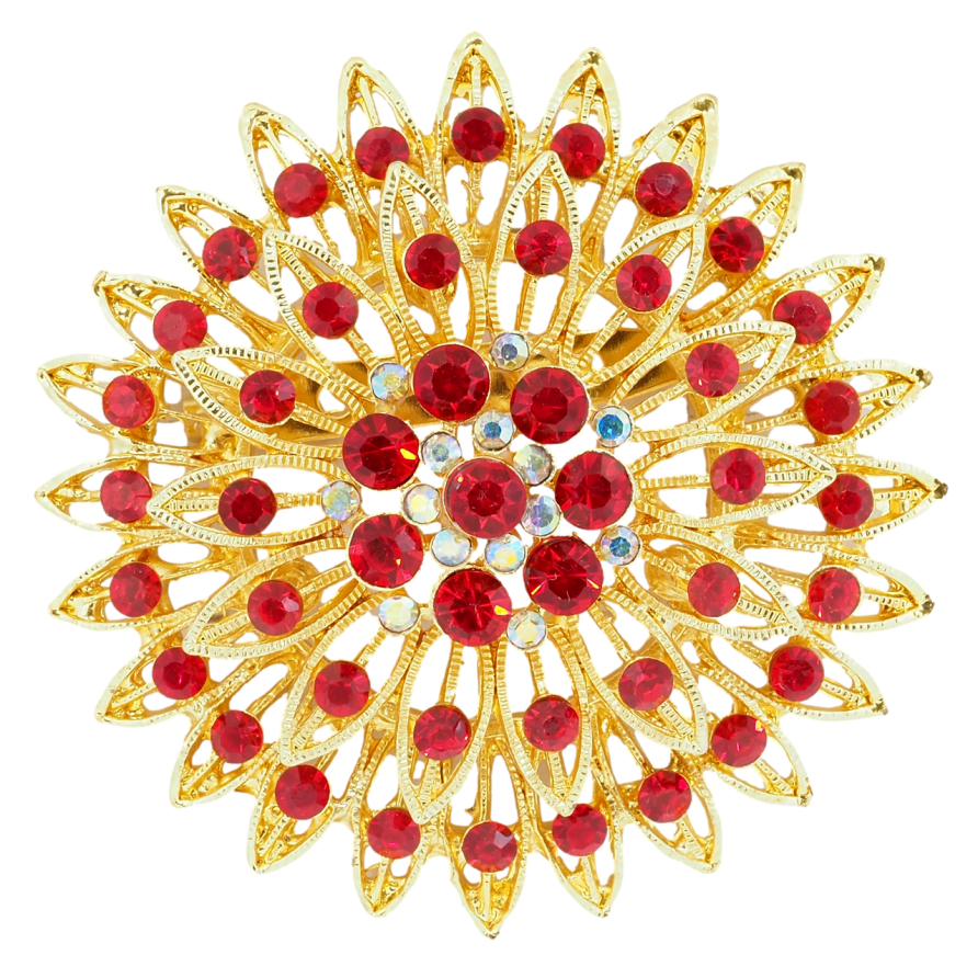 Брошка Квітка з червоними стразами фото №1 Брошка Квітка з червоними стразами фото №1