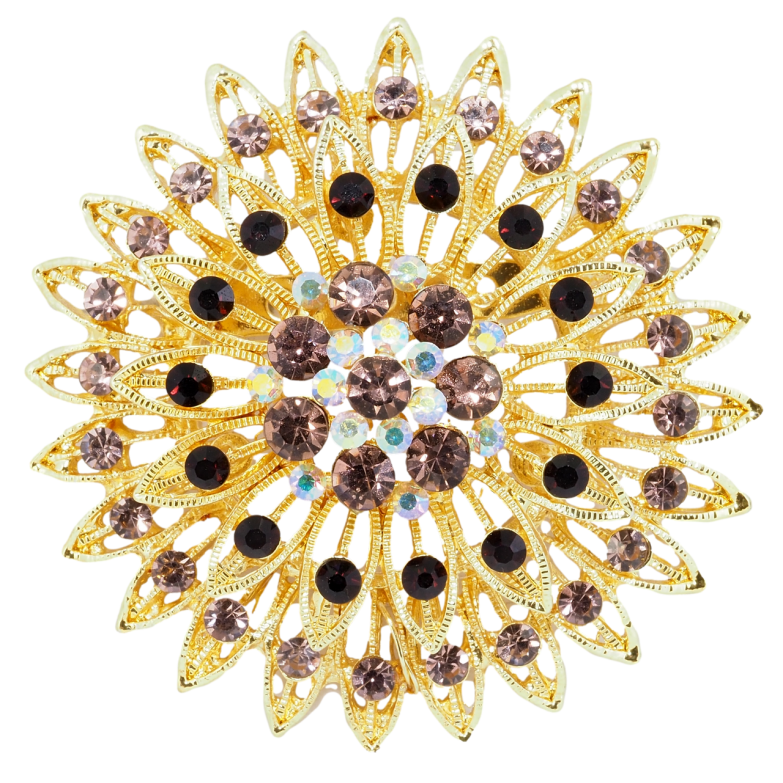 Брошь Цветок с бордовыми стразами фото №1