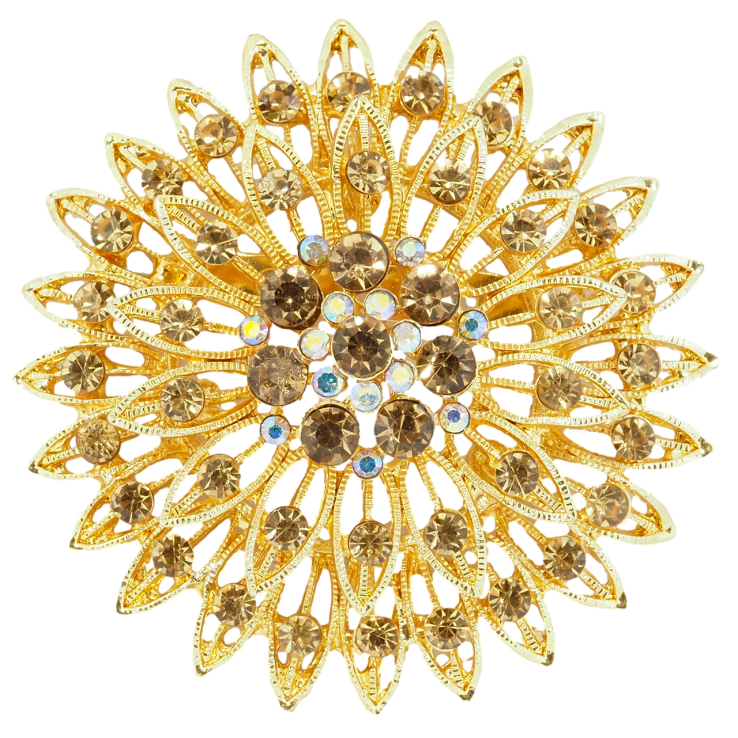 Брошь Цветок с золотистыми стразами фото №11 Брошь Цветок с золотистыми стразами фото №11