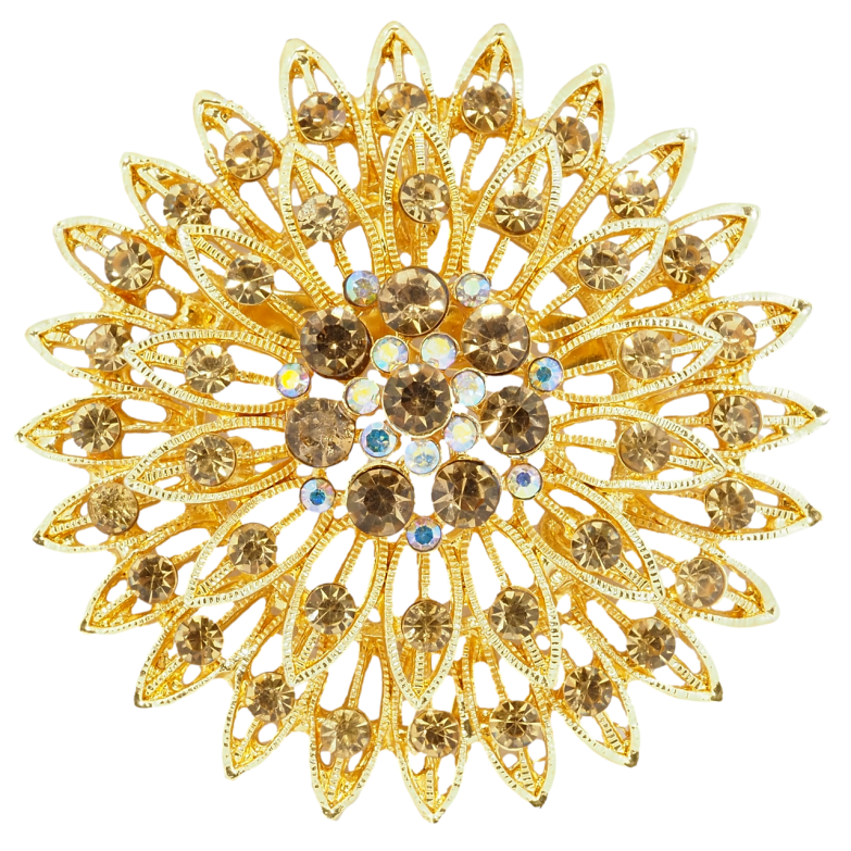 Брошь Цветок с золотистыми стразами фото №1