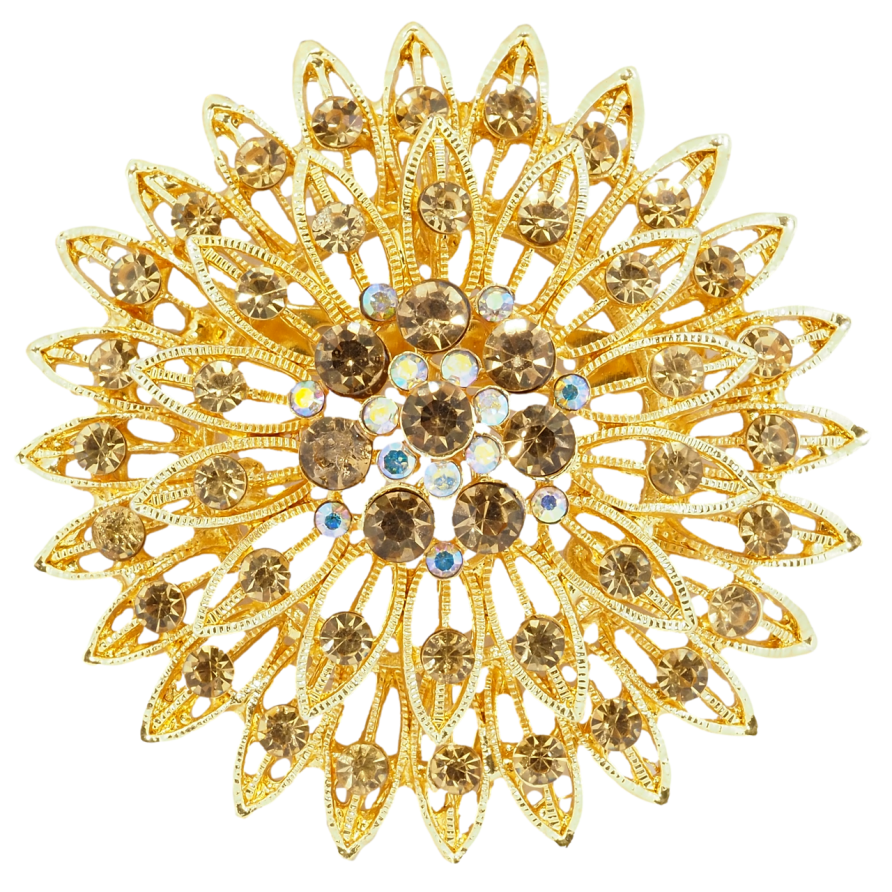 Брошь Цветок с золотистыми стразами фото №1 Брошь Цветок с золотистыми стразами фото №1