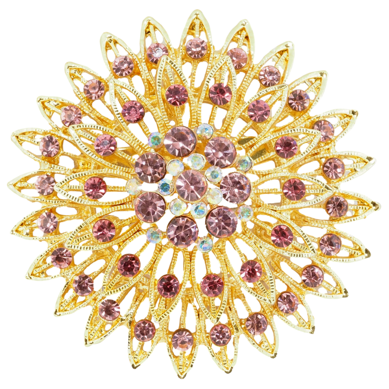 Брошь Цветок с розовыми стразами фото №1 Брошь Цветок с розовыми стразами фото №1