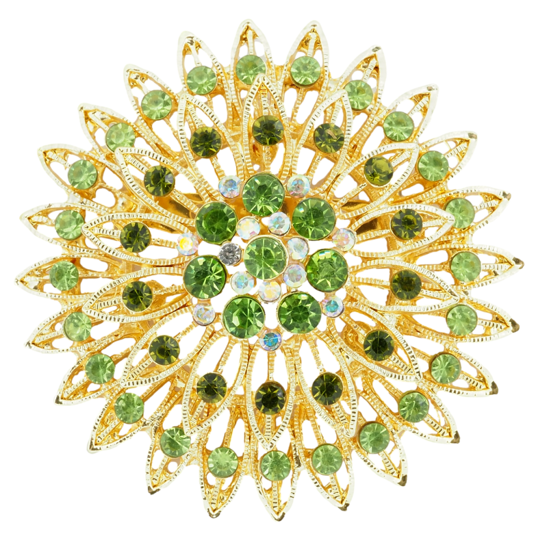 Брошка Квітка з зеленими стразами фото №1