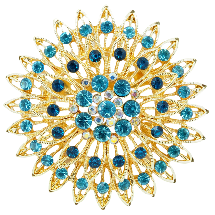 Брошка Квітка з бірюзовими стразами фото №11 Брошка Квітка з бірюзовими стразами фото №11