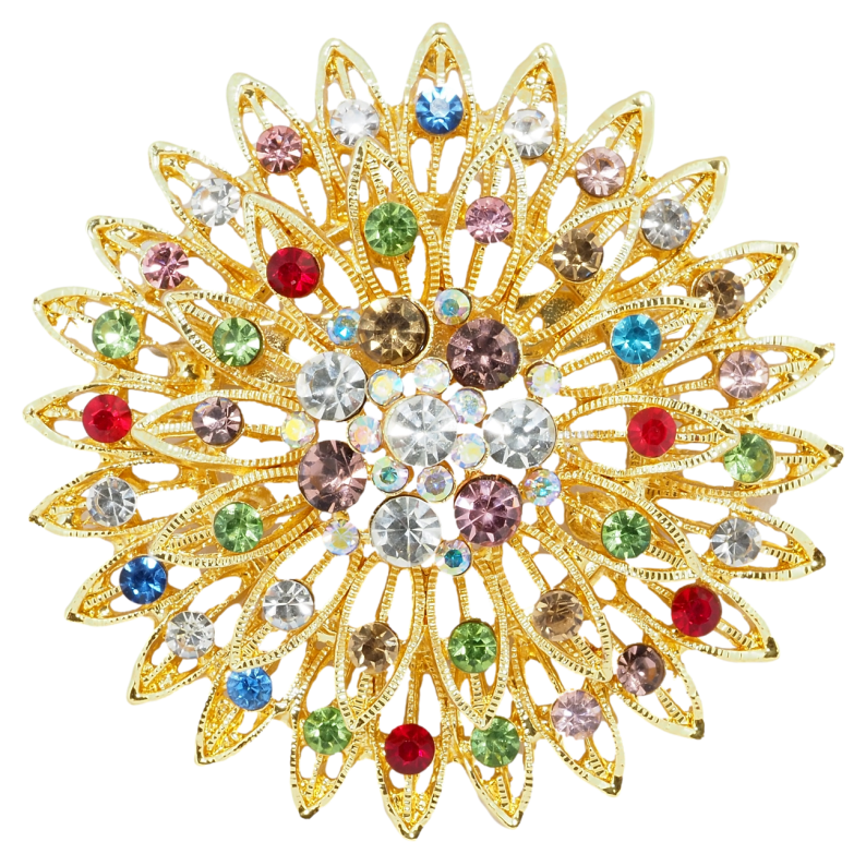 Брошка Квітка з різнокольоровими стразами фото №1 Брошка Квітка з різнокольоровими стразами фото №1