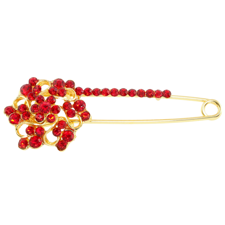 Брошь-булавка Цветок с красными стразами фото №1