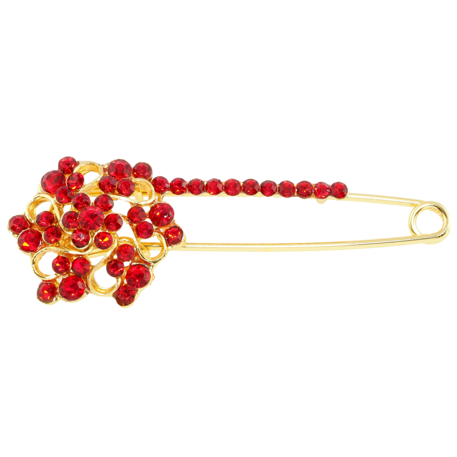 Брошь-булавка Цветок с красными стразами фото №1