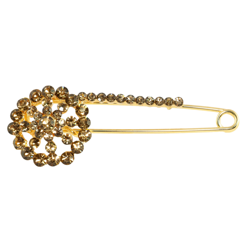 Брошь-булавка Цветок с коричневыми стразами фото №1