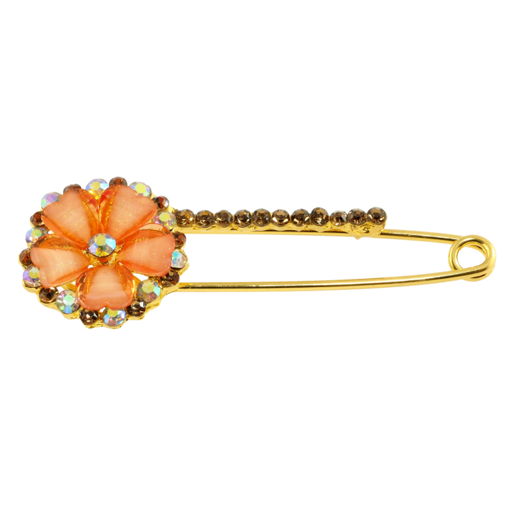 Брошка-шпилька Квітка з помаранчево-коричневими стразами фото №7 Брошка-шпилька Квітка з помаранчево-коричневими стразами фото №7