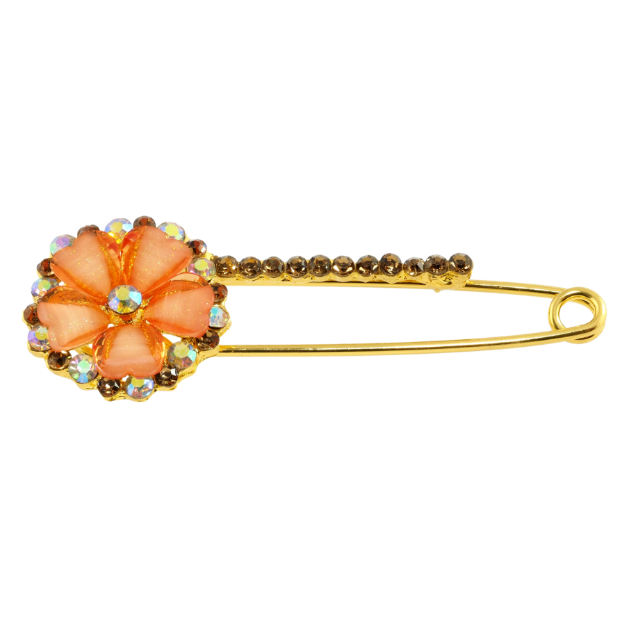 Брошка-шпилька Квітка з помаранчево-коричневими стразами фото №1 Брошка-шпилька Квітка з помаранчево-коричневими стразами фото №1
