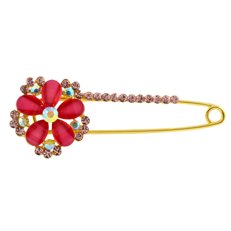 Брошь-булавка Цветок с розовыми стразами фото №1