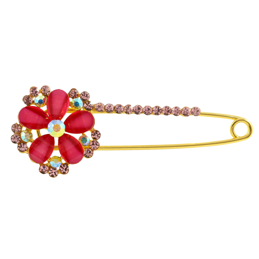 Брошка-шпилька Квітка з рожевими стразами фото №1 Брошка-шпилька Квітка з рожевими стразами фото №1