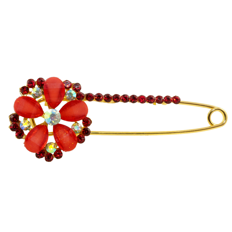 Брошка-шпилька Квітка з червоними стразами фото №1 Брошка-шпилька Квітка з червоними стразами фото №1