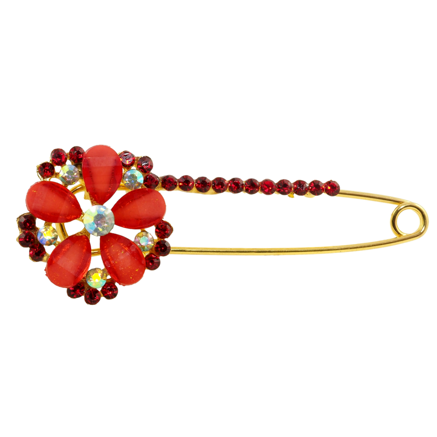 Брошка-шпилька Квітка з червоними стразами фото №1 Брошка-шпилька Квітка з червоними стразами фото №1