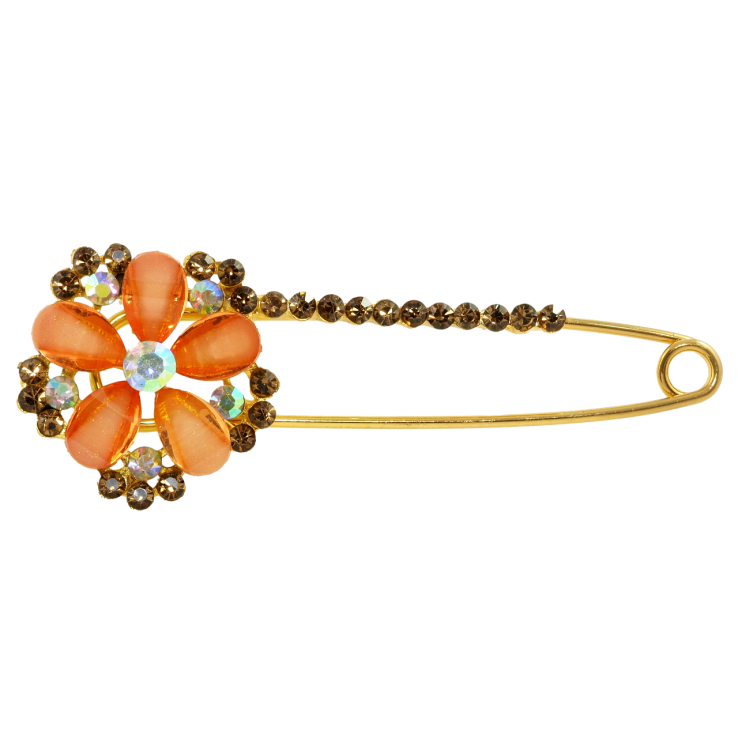 Брошка-шпилька Квітка з помаранчево-коричневими стразами фото №5 Брошка-шпилька Квітка з помаранчево-коричневими стразами фото №5
