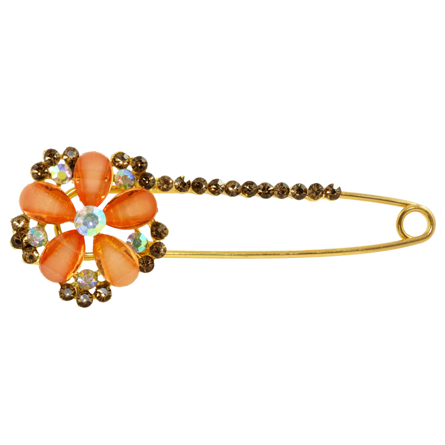 Брошка-шпилька Квітка з помаранчево-коричневими стразами фото №1 Брошка-шпилька Квітка з помаранчево-коричневими стразами фото №1