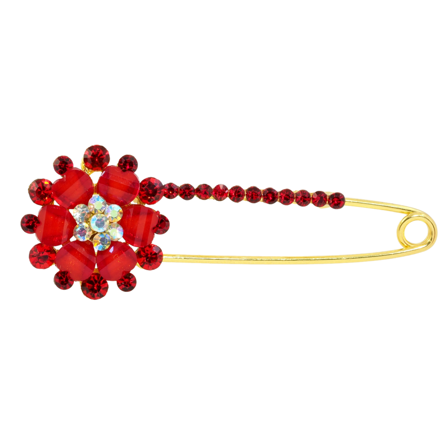 Брошка-шпилька Квітка з червоними стразами фото №1 Брошка-шпилька Квітка з червоними стразами фото №1