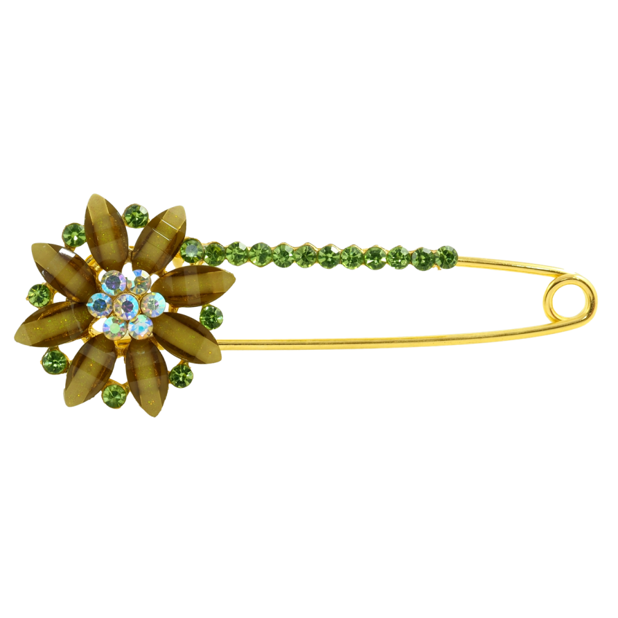 Брошь-булавка Цветок с зелеными стразами фото №1 Брошь-булавка Цветок с зелеными стразами фото №1