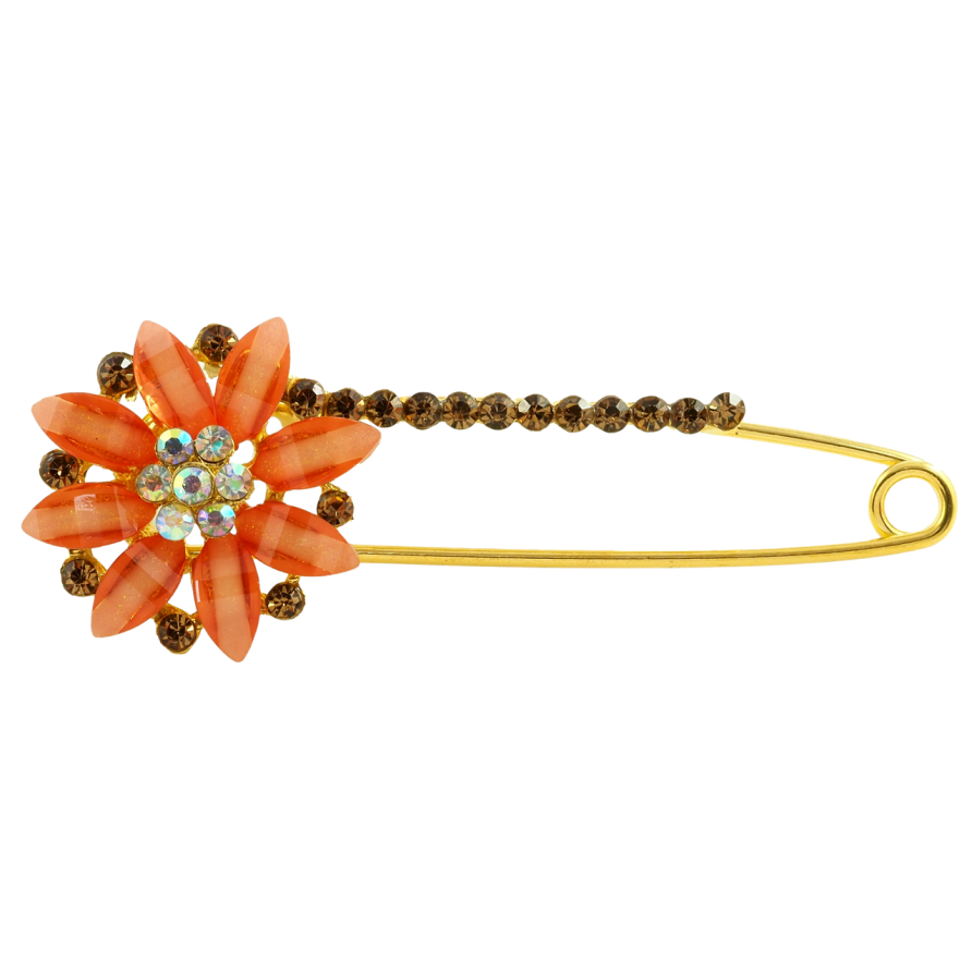 Брошка-шпилька Квітка з помаранчево-коричневими стразами фото №1 Брошка-шпилька Квітка з помаранчево-коричневими стразами фото №1