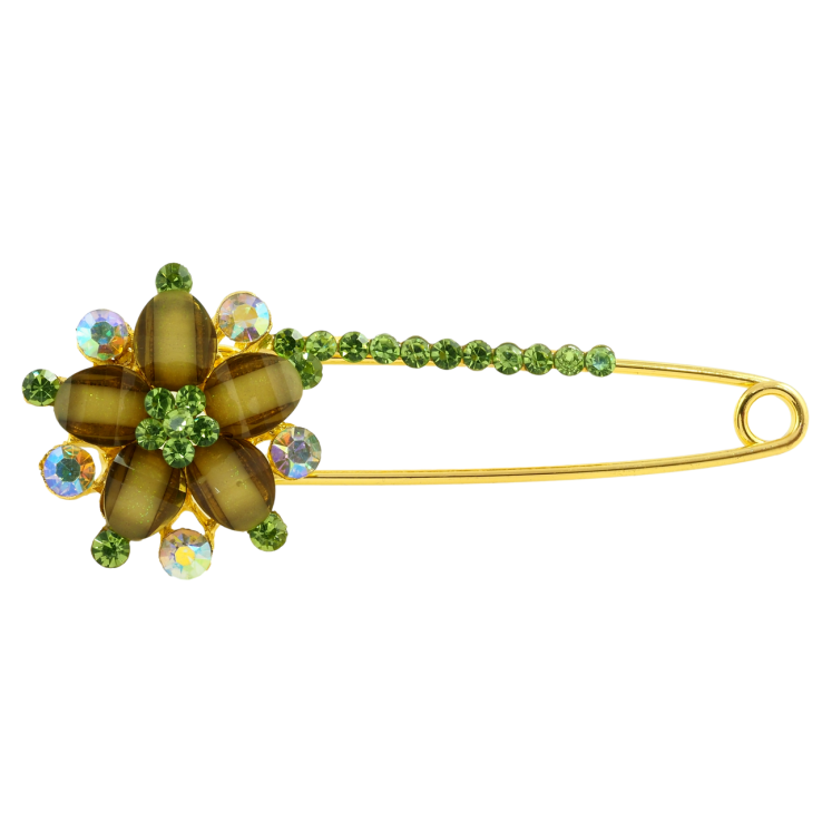 Брошка-шпилька Квітка із зеленими стразами фото №9 Брошка-шпилька Квітка із зеленими стразами фото №9