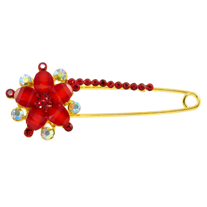 Брошь-булавка Цветок с красными стразами фото №1 Брошь-булавка Цветок с красными стразами фото №1