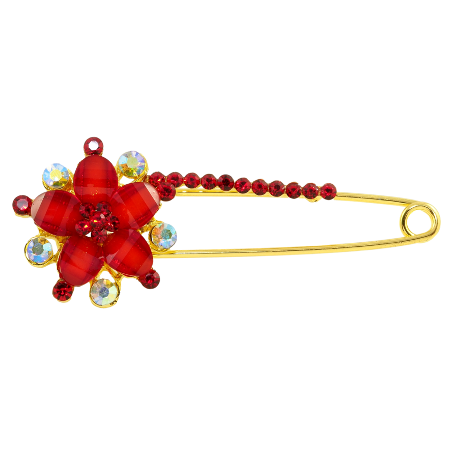 Брошь-булавка Цветок с красными стразами фото №1 Брошь-булавка Цветок с красными стразами фото №1