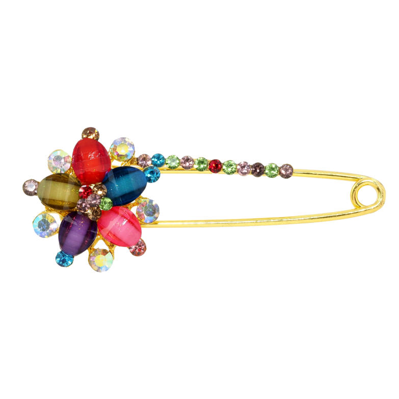 Брошка-шпилька Квітка з різнокольоровими стразами фото №1 Брошка-шпилька Квітка з різнокольоровими стразами фото №1