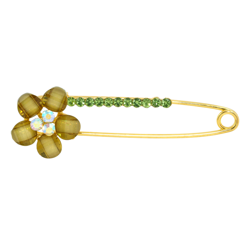 Брошка-шпилька Квітка із зеленими стразами фото №1 Брошка-шпилька Квітка із зеленими стразами фото №1