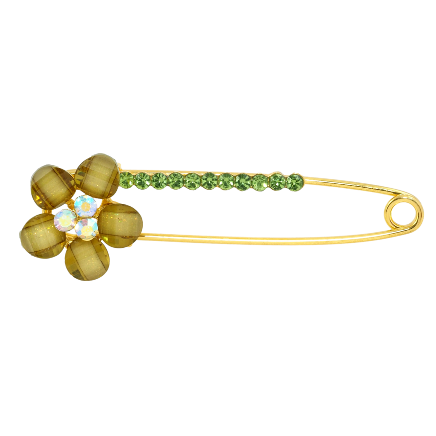 Брошка-шпилька Квітка із зеленими стразами фото №1 Брошка-шпилька Квітка із зеленими стразами фото №1