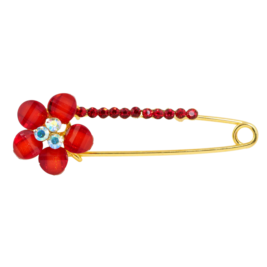 Брошь-булавка Цветок с красными стразами фото №1 Брошь-булавка Цветок с красными стразами фото №1