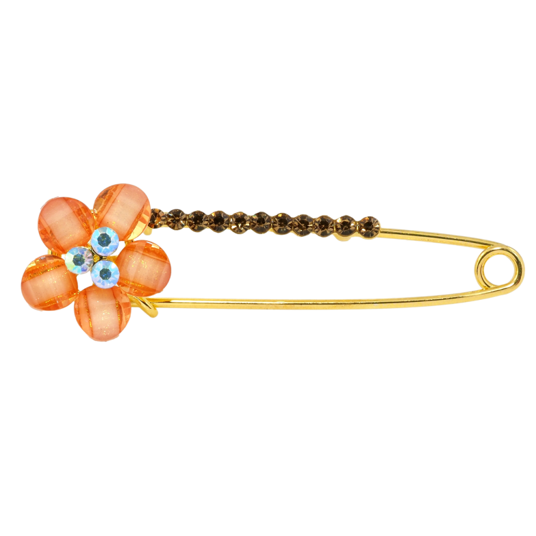 Брошка-шпилька Квітка з помаранчевими стразами фото №2 Брошка-шпилька Квітка з помаранчевими стразами фото №2