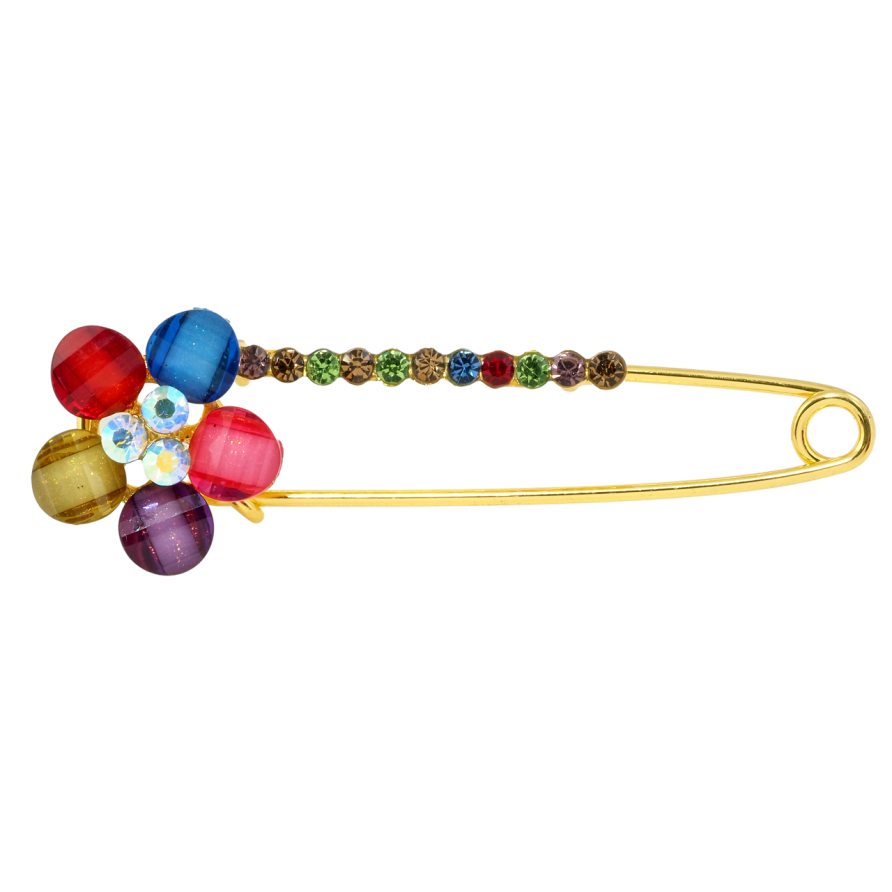 Брошка-шпилька Квітка з різнокольоровими стразами фото №1 Брошка-шпилька Квітка з різнокольоровими стразами фото №1