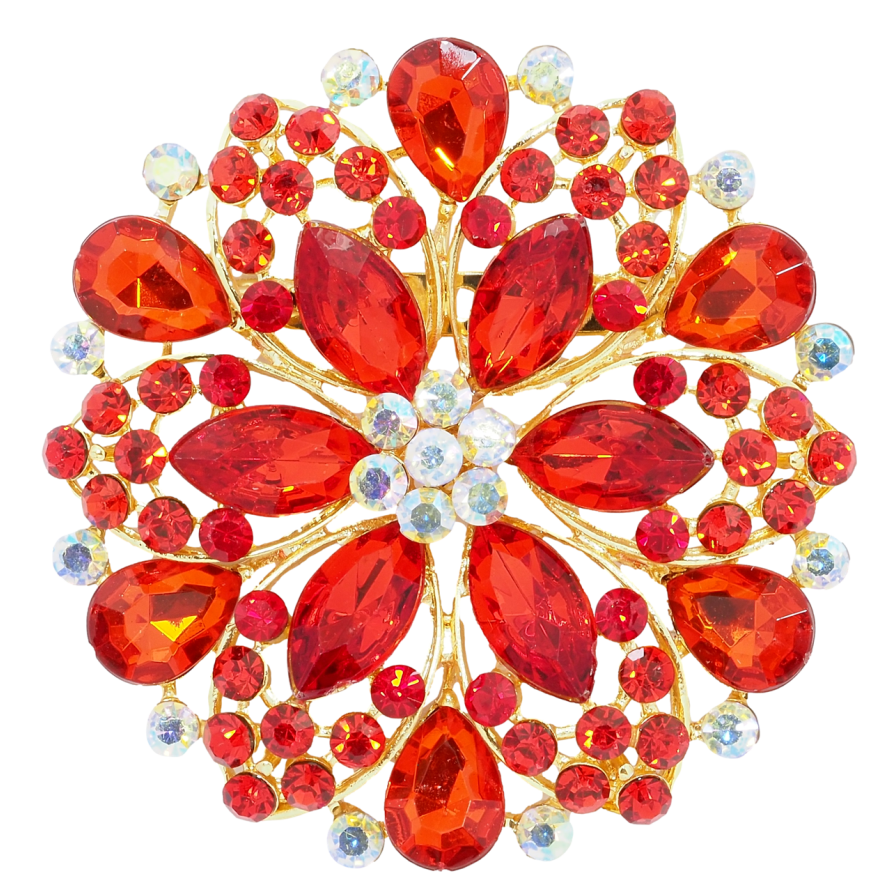 Брошь Цветок с красными стразами фото №1 Брошь Цветок с красными стразами фото №1