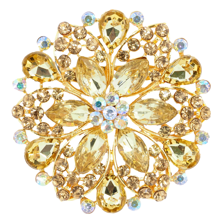 Брошь Цветок с золотистыми стразами фото №2 Брошь Цветок с золотистыми стразами фото №2
