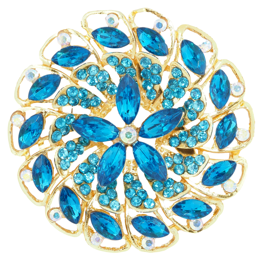 Брошка Квітка з бірюзовими стразами фото №1 Брошка Квітка з бірюзовими стразами фото №1
