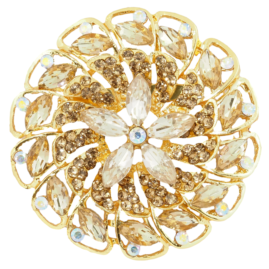 Брошь Цветок с золотистыми стразами фото №1 Брошь Цветок с золотистыми стразами фото №1