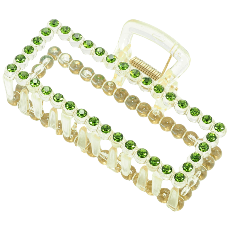 Краб пластиковый Прозрачный прямоугольник с зелеными стразами длина 9.4см фото №1