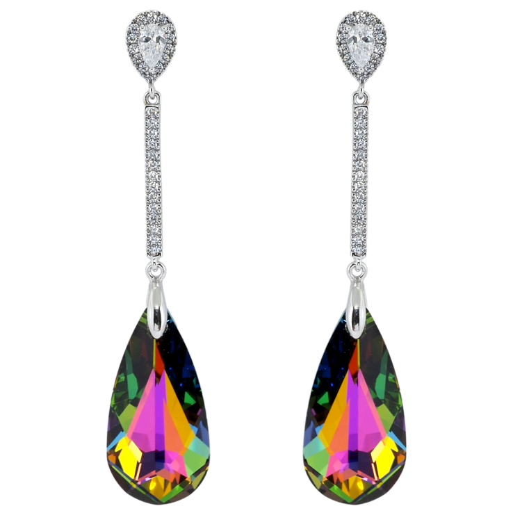 Сережки Xuping колір Родій з кристалами Swarovski пусети Кришталеві капельки Vitrail Medium фото №8 Сережки Xuping колір Родій з кристалами Swarovski пусети Кришталеві капельки Vitrail Medium фото №8