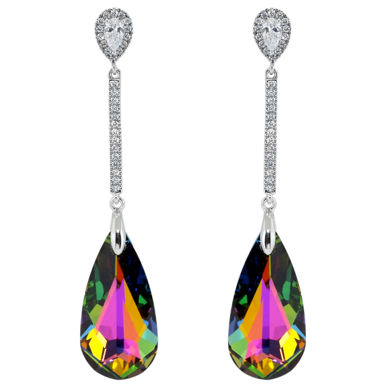 Серьги Xuping цвет Родий с кристаллами Swarovski пусеты Кристальные капельки Vitrail Medium фото №1