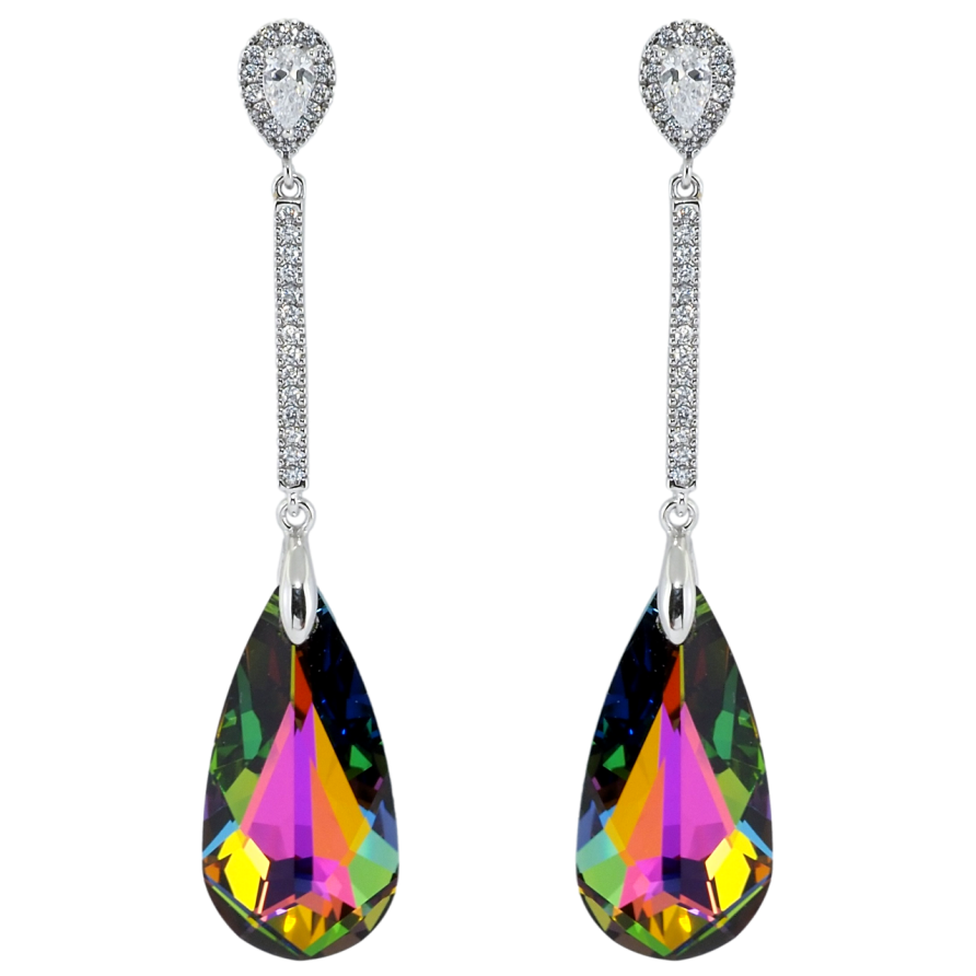 Серьги Xuping цвет Родий с кристаллами Swarovski пусеты Кристальные капельки Vitrail Medium фото №1 Серьги Xuping цвет Родий с кристаллами Swarovski пусеты Кристальные капельки Vitrail Medium фото №1