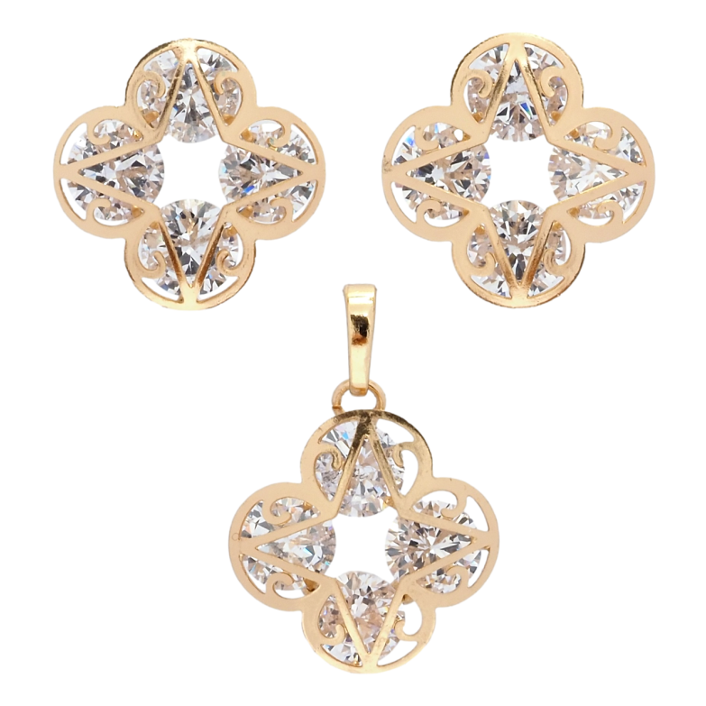 Набор Xuping Позолота 18K Серьги Кулон Фианиты с цветочной накладкой фото №1 Набор Xuping Позолота 18K Серьги Кулон Фианиты с цветочной накладкой фото №1