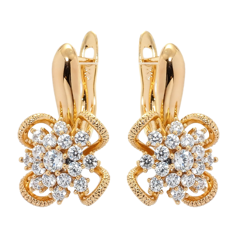 Серьги Xuping Позолота 18K английский замок Декоративные цветочки с цирконием фото №1 Серьги Xuping Позолота 18K английский замок Декоративные цветочки с цирконием фото №1