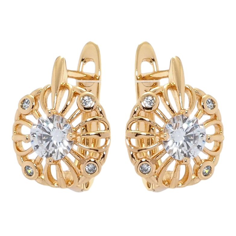 Сережки Xuping Позолота 18K англійський замок Різьблені кола з цирконієм фото №1 Сережки Xuping Позолота 18K англійський замок Різьблені кола з цирконієм фото №1