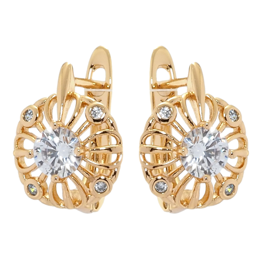Сережки Xuping Позолота 18K англійський замок Різьблені кола з цирконієм фото №1 Сережки Xuping Позолота 18K англійський замок Різьблені кола з цирконієм фото №1